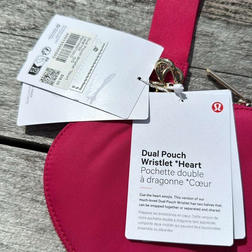 Lululemon Dual Pouch Wristlet Heart NWT Passionate / Gold pink - Picture 6 of 8